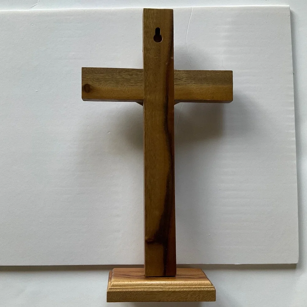 Vintage Wooden Standing Wall Crucifix Brass Corpus INRI Altar Desk Cross 11